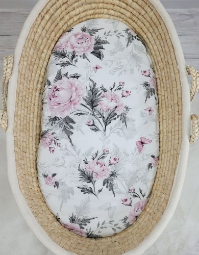 Sheet made of cotton for moses basket mattress 75x35 cm - Romantic peonies