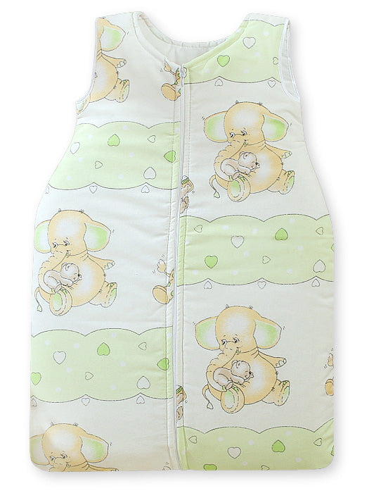 Cotton sleeping bag for children, size M, 6-12 months, TOG 2.5, all-season, green elephants