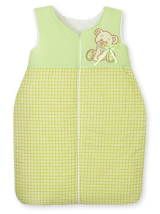 Cotton sleeping bag for children, size M, 6-12 months, TOG 2.5, all-season, Bear with bow green