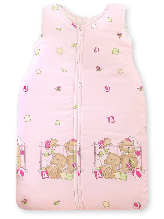 Cotton sleeping bag for children, size M, 6-12 months, TOG 2.5, all-season teddy bears in a cot pink