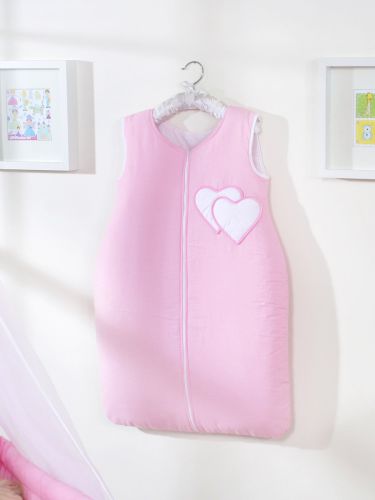 Cotton sleeping bag for children, size M, 6-12 months, TOG 2.5, all-season, hearts pink