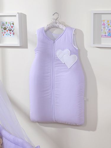 Cotton sleeping bag for children, size M, 6-12 months, TOG 2.5, all-season, hearts lilac