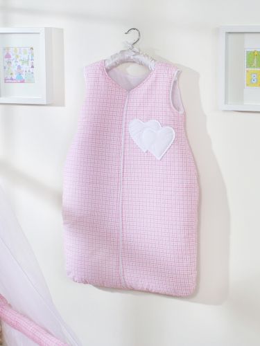 Cotton sleeping bag for children, size M, 6-12 months, TOG 2.5, all-season, hearts pink checkered
