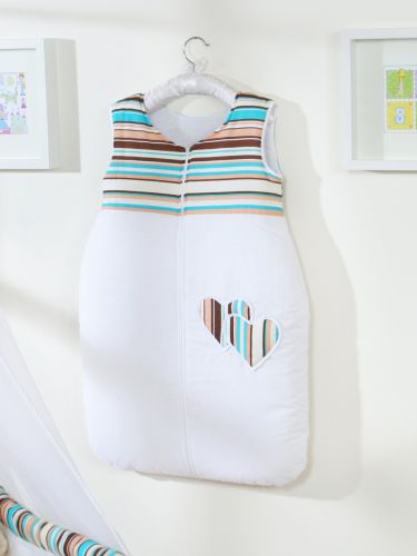 Cotton sleeping bag for children, size M, 6-12 months, TOG 2.5, all-season, hearts brown strips