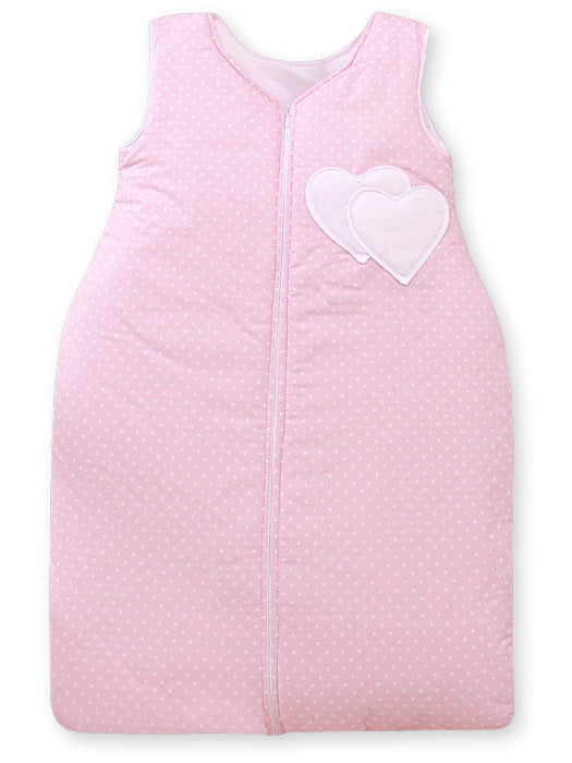 Cotton sleeping bag for children, size M, 6-12 months, TOG 2.5, all-season hearts polka dots on pink