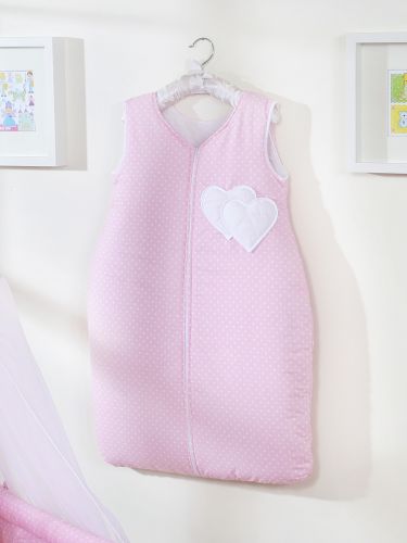 Cotton sleeping bag for children, size M, 6-12 months, TOG 2.5, all-season hearts polka dots on pink