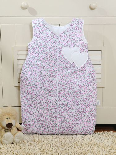 Cotton sleeping bag for children, size M, 6-12 months, TOG 2.5, all-season, hearts pink flowers