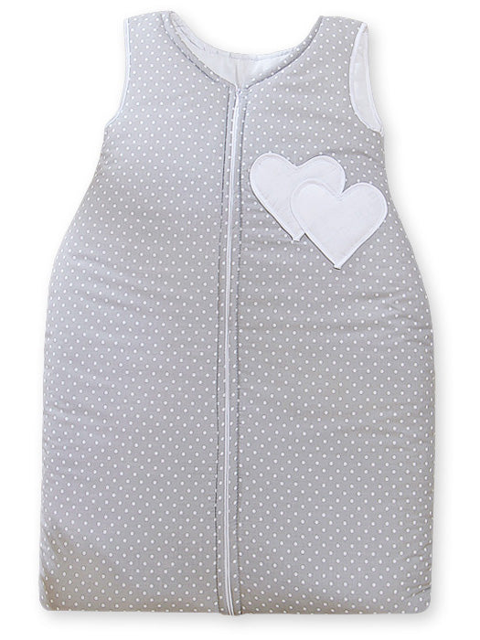 Cotton sleeping bag for children, size M, 6-12 months, TOG 2.5, all-season,hearts polka dots on grey