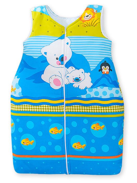 Cotton sleeping bag for children, size M, 6-12 months, TOG 2.5, all-season polar bear on blue