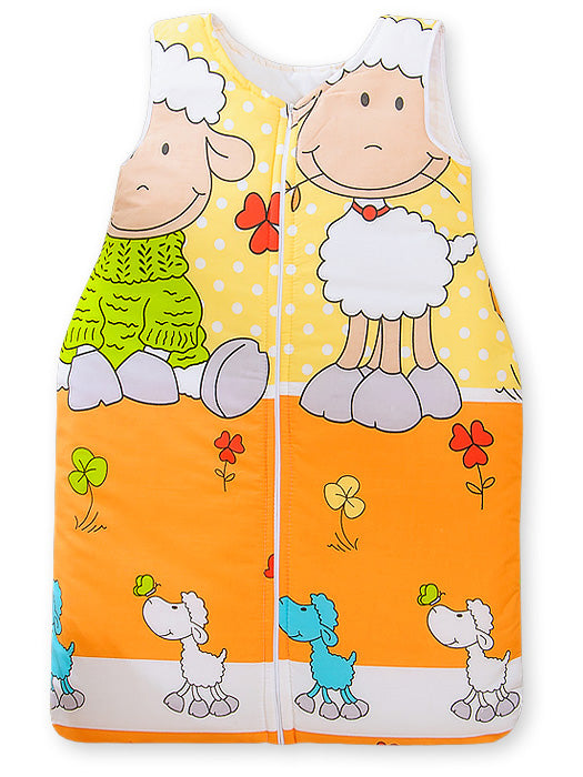 Cotton sleeping bag for children, size M, 6-12 months, TOG 2.5, all-season, Sheeps orange-yellow