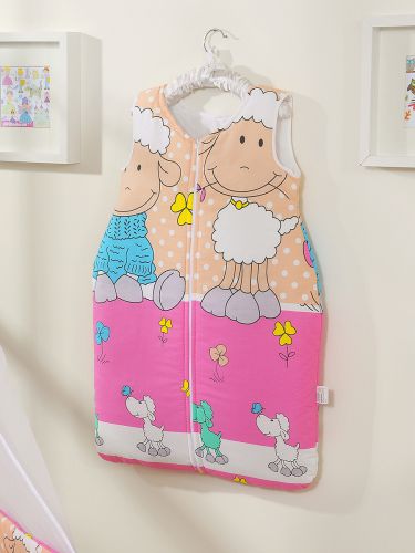 Cotton sleeping bag for children, size M, 6-12 months, TOG 2.5, all-season, Sheeps pink-beige