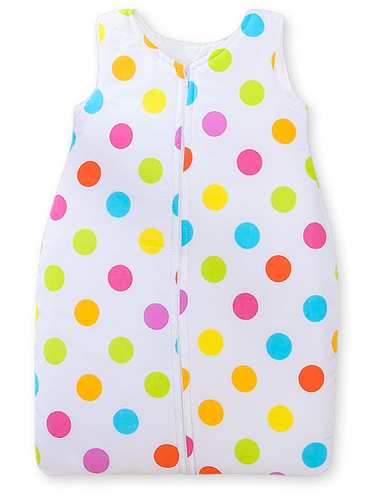Cotton sleeping bag for children, size M, 6-12 months, TOG 2.5, all-season, brigt dots on white