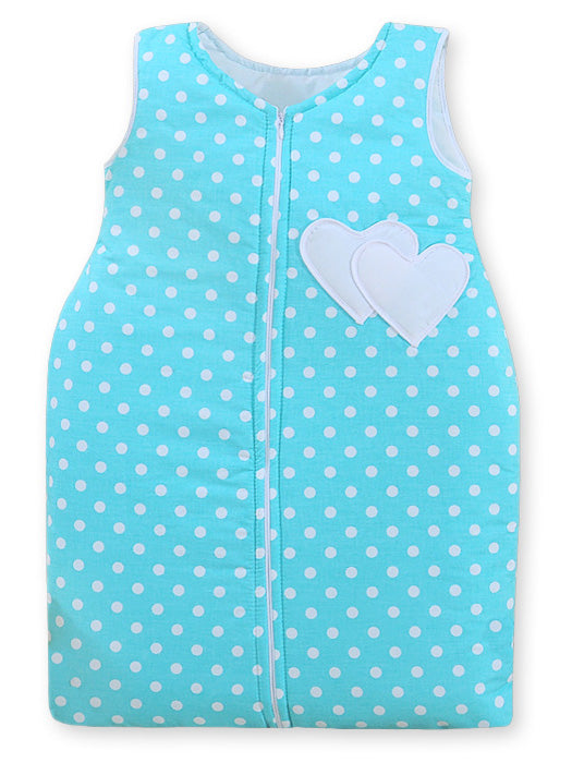 Cotton sleeping bag for children, size M, 6-12 months, TOG 2.5, all-season hearts dots on turquoise