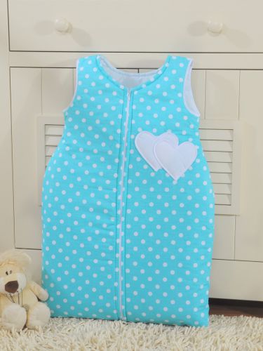 Cotton sleeping bag for children, size M, 6-12 months, TOG 2.5, all-season hearts dots on turquoise