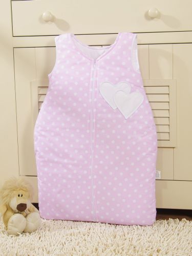 Cotton sleeping bag for children, size M, 6-12 months, TOG 2.5, all-season, hearts dots on pink
