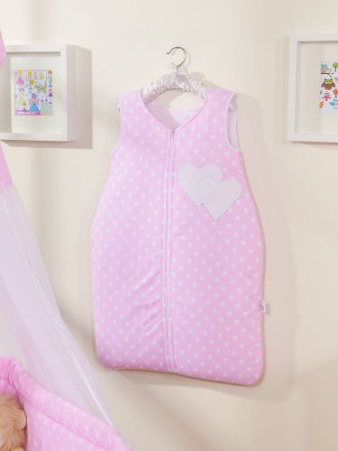 Cotton sleeping bag for children, size M, 6-12 months, TOG 2.5, all-season, hearts dots on pink