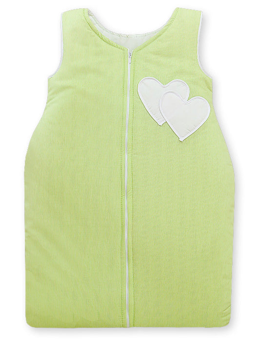 Cotton sleeping bag for children, size M, 6-12 months, TOG 2.5, all-season, hearts green strips