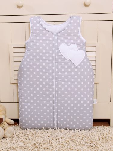 Cotton sleeping bag for children, size M, 6-12 months, TOG 2.5, all-season, hearts dots on grey