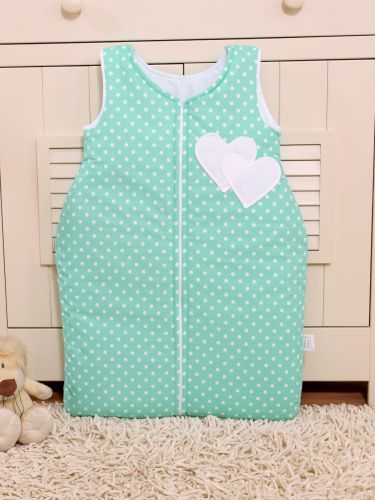 Cotton sleeping bag for children, size M, 6-12 months, TOG 2.5, all-season, hearts dots on mint