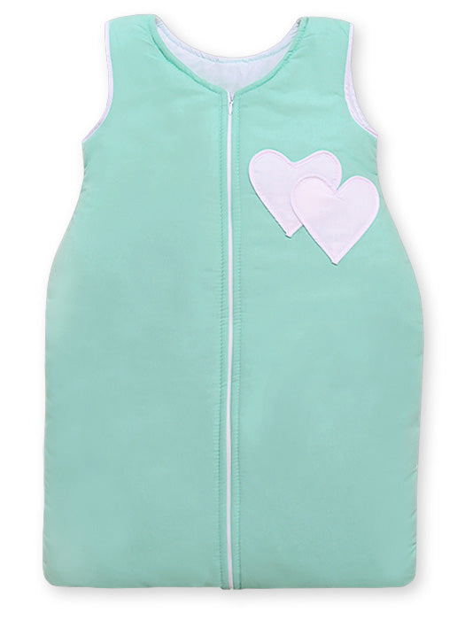 Cotton sleeping bag for children, size M, 6-12 months, TOG 2.5, all-season, hearts  mint