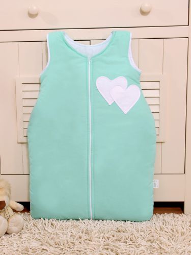 Cotton sleeping bag for children, size M, 6-12 months, TOG 2.5, all-season, hearts  mint