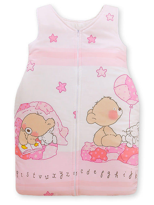 Cotton sleeping bag for children, size M, 6-12 months, TOG 2.5, all-season, teddy bear pink