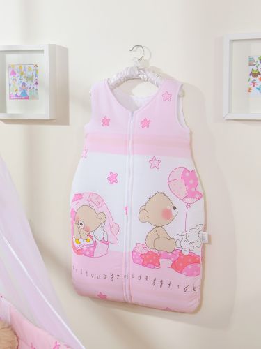 Cotton sleeping bag for children, size M, 6-12 months, TOG 2.5, all-season teddy bears in a cot pink
