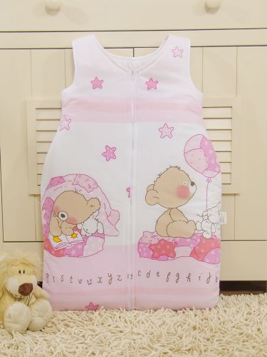Cotton sleeping bag for children, size M, 6-12 months, TOG 2.5, all-season teddy bears in a cot pink