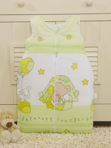 Cotton sleeping bag for children, size M, 6-12 months, TOG 2.5, all-season, teddy bear green