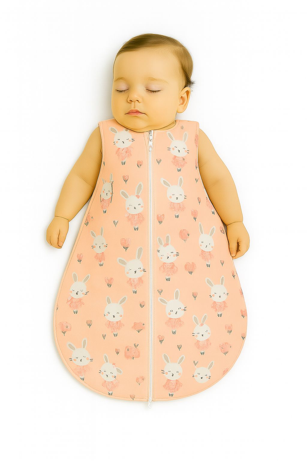 Cotton baby sleeping bag S 0-6 months for summer TOG 1.0 - ballerina bunnies in pink
