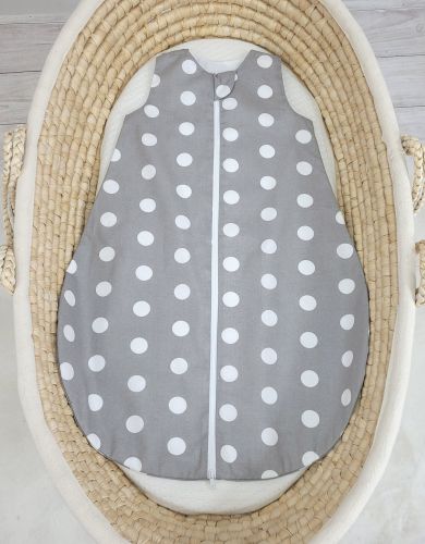 Cotton baby sleeping bag S 0-6 months for summer TOG 1.0 - polka dots on grey