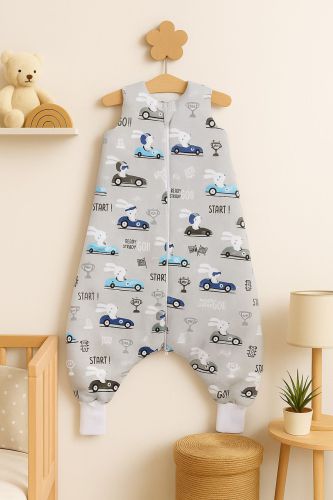 Cotton Baby Sleeping Bag  with legs Warm and Cozy L 9-24 months TOG 2.5 - gray rabbits