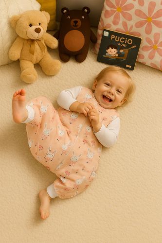 Cotton Baby Sleeping Bag  with legs Warm and Cozy L 9-24 months TOG 2.5 - ballerina bunnies