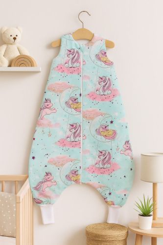 Cotton Baby Sleeping Bag  with legs Warm and Cozy L 9-24 months TOG 2.5 - mint unicorns