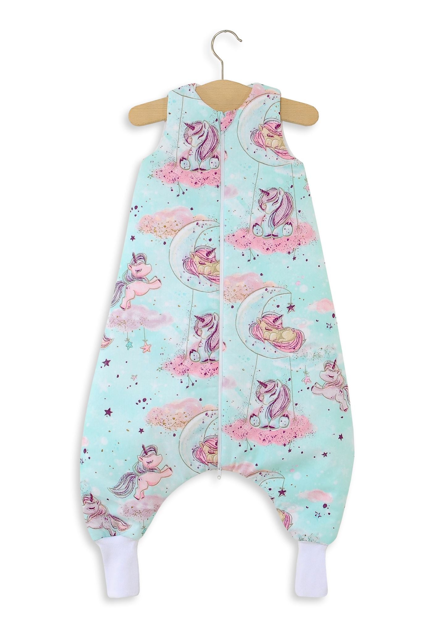 Cotton Baby Sleeping Bag  with legs Warm and Cozy L 9-24 months TOG 2.5 - mint unicorns