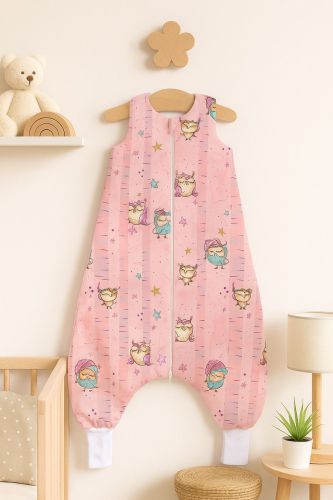 Cotton Baby Sleeping Bag  with legs Warm and Cozy L 9-24 months TOG 2.5 - pink owls