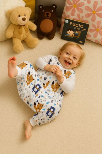 Cotton Baby Sleeping Bag  with legs Warm and Cozy L 9-24 months TOG 2.5 - navy blue teddy bears
