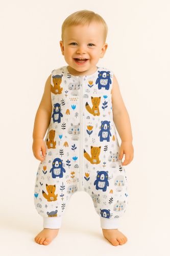 Cotton Baby Sleeping Bag  with legs Warm and Cozy L 9-24 months TOG 2.5 - navy blue teddy bears