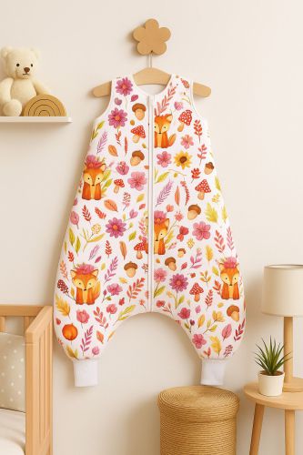 Cotton Baby Sleeping Bag  with legs Warm and Cozy L 9-24 months TOG 2.5 - fox in a wreath