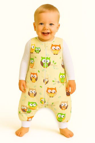 Cotton Baby Sleeping Bag  with legs Warm and Cozy L 9-24 months TOG 2.5 - cream owls