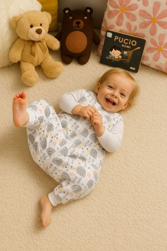 Cotton Baby Sleeping Bag  with legs Warm and Cozy L 9-24 months TOG 2.5 - grey hedgehogs