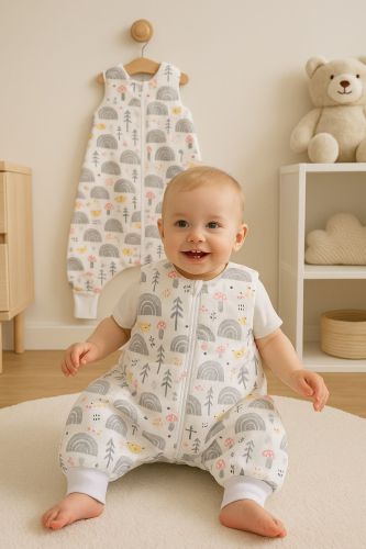 Cotton Baby Sleeping Bag  with legs Warm and Cozy L 9-24 months TOG 2.5 - grey hedgehogs