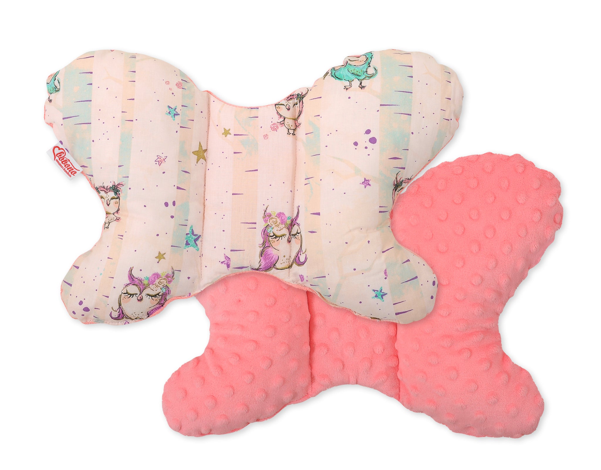 Double-sided anti shock cushion \"BUTTERFLY\" -  owls cream-mint
