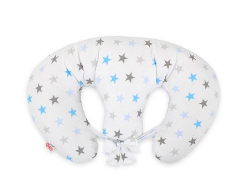 Twin nursing pillow, Breastfeeding Croissant Pillow, removable, Hands-Free Feeding- Grey-blue stars