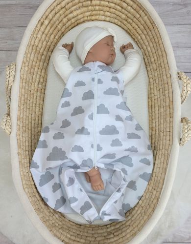 Cotton baby sleeping bag S 0-6 months for summer TOG 1.0 - grey clouds